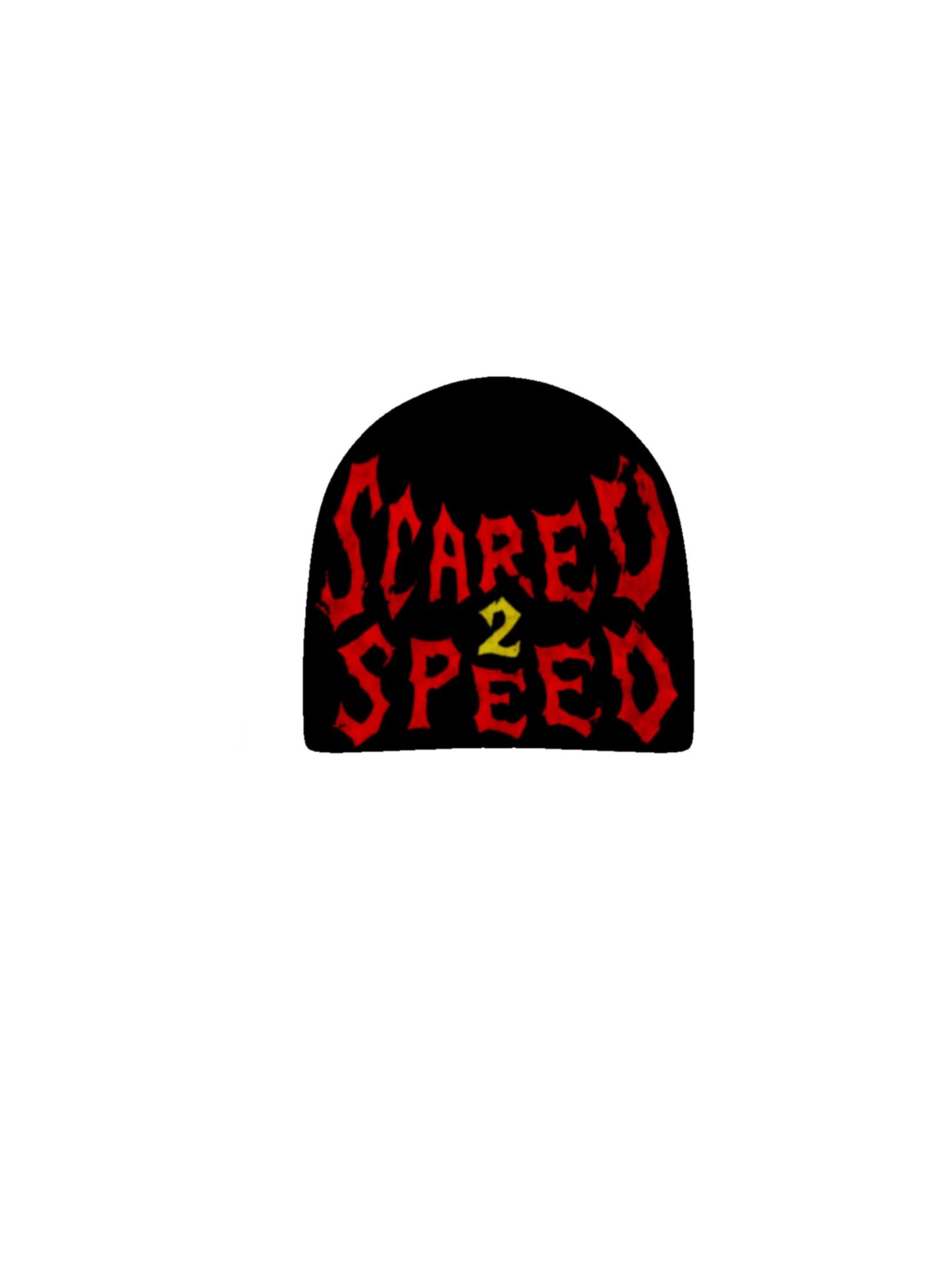 black & red "scared2speed" beanie