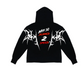 scared2speed oversized black acid-wash hoodie.
